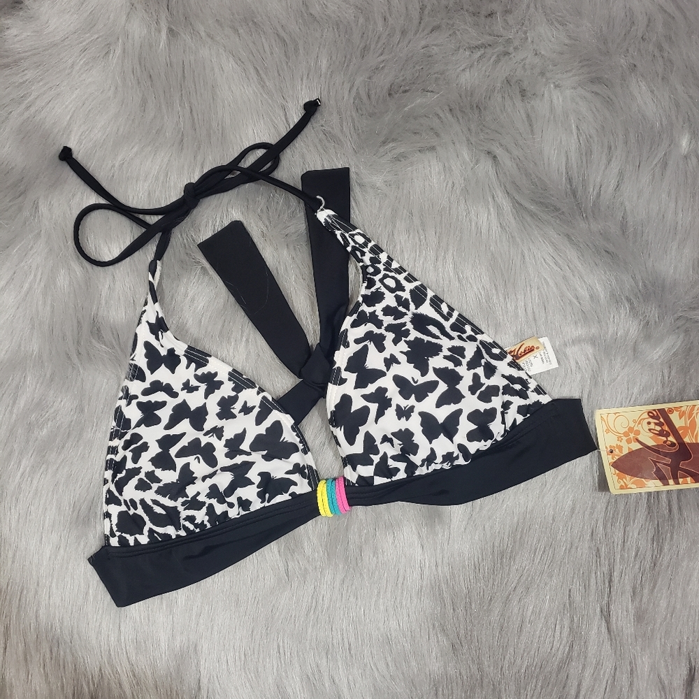 Hobie NWT butterfly print banded halter‎ bikini top